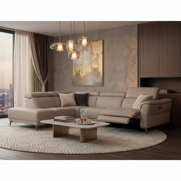 Nicoletti Charleston Beige Leather Power Reclining Corner Sofa with Chaise in 2 Configurations