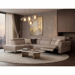 Nicoletti Charleston Beige Leather Power Reclining Corner Sofa with Chaise in 2 Configurations