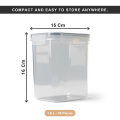 AEX Airtight Food Storage Container 1.6L – BPA-Free Plastic Food Storage Container with 4-Way Lock Lid, Leakproof Dry Food Storage Container for Cereal, Flour, Sugar, Rice & Pasta (Set of 10/20/30)