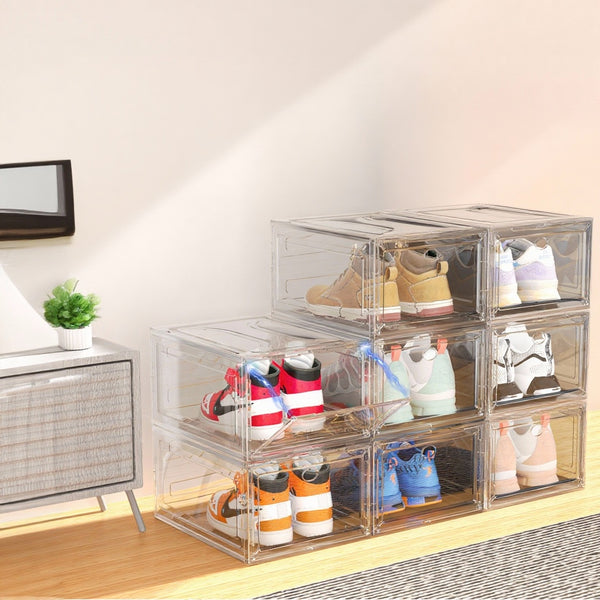 6/9/10-pack Transparent thickened shoe box with magnetic door, closet shoe box, sneaker storage box, dustproof and waterproof, stackable shoe box, upgraded sturdy shoe box, multifunctional sneaker storage box
