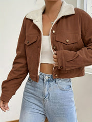 Women'S Short Corduroy And Lamb Jacket for Autumn And Winter, Featuring a Fleece Collar, Versatile Korean-Style Warm Top