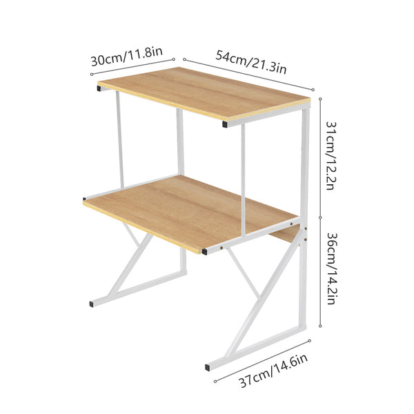 2-Tier Microwave Oven Shelf Stand, Kitchen Countertop Storage Rack Spices Rack Freestanding, Home Office Printer Stand Multifunctional Unit Shelving Wood Top Metal Frame