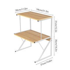 2-Tier Microwave Oven Shelf Stand, Kitchen Countertop Storage Rack Spices Rack Freestanding, Home Office Printer Stand Multifunctional Unit Shelving Wood Top Metal Frame
