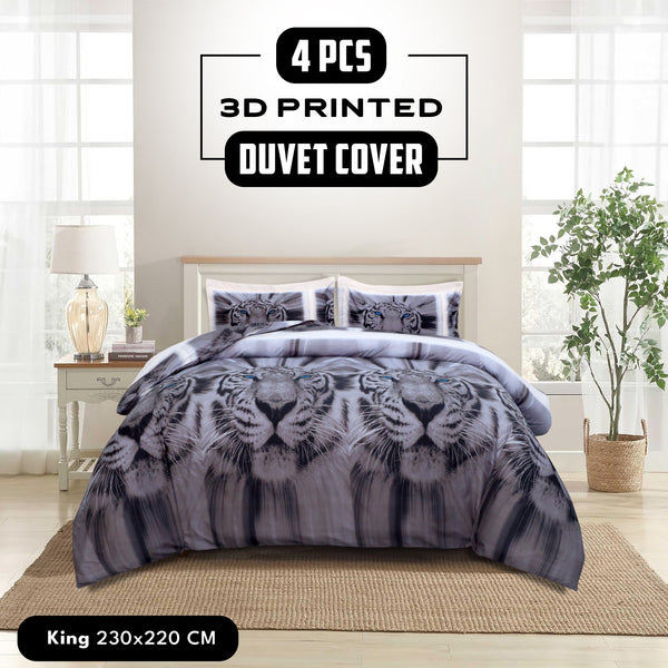 4pcs Printed Duvet Cover Set, Soft Comfortable Multi-design Printed Bedding Set, For Bedroom, Guest Room (1 Fitted sheet + 2 Pillowcases + Without Core) Trendy Design, Soft Fabric, Brushed Material, Lightweight