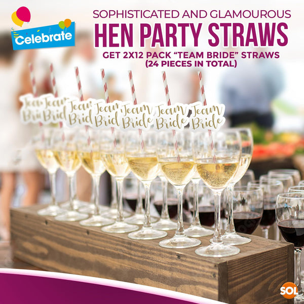 SOL 24 Pack Hen Party Straws | Rose Gold Team Bride & Bride-to-Be Drinking Straws | Funny Willy Straws for Bachelorette, Bridal Shower & Hen Do Accessories | Novelty Party Bag Fillers for Cocktails, Mocktails & Pre-Wedding Celebrations