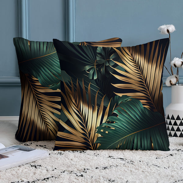 2D Flat - 2pcs Single-sided Tropical Leaf Pillowcases | Polyester, Retro Nordic Style, Machine Washable, Zipper Closure, Suitable for Sofa, Living Room, Bedroom, Car Cushions, No Inner Core, Sizes 14x14, 16x16, 18x18, 20x20