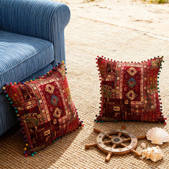 18x18 Inch Reversible Turkish Pattern Pillows (Set of 2 with Inserts) - Romantic Turkey Boho Floral Double Sided Design, Premium Polyester Cover & Fill, Decorative Accent Pillows for Sofa, Chair, Bedroom