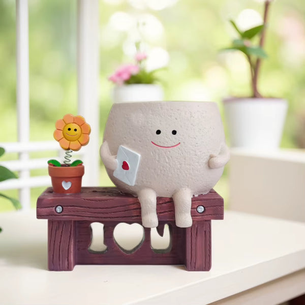 Unique Sit Long Chair Succulent Pots Smile Face Planter Pot Resin Unique Cute Head Flower Planter for Indoor Outdoor Plants