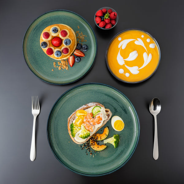 12pcs Reactive Glaze Dinnerware Set With Dinner Plate, Dessert Plate, And Cereal Bowl, Service For 4