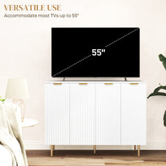 Sideboard Buffet Cabinet, Modern Kitchen Storage Cabinet with 4 Doors And Adjustable Shelves, Living Room Cabinet with Metal Legs for Hallway, White, Closet Storage System, Home Storage, Suitable for Storing Clothes And Books in The Living Room And Bedroo