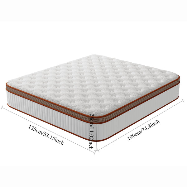 Double Mattress 135x190x28cm 2000+ Pocket Springs & Memory Foam 7-Zone Ortho Support CoolGel Layer Anti-Dip Edge Motion Reduction Medium Firm (H3) 45cm Roll Delivery 200-Night Trial (Christmas Halloween Valentine'S Day gifts)Christmas gift Pocket Spring a