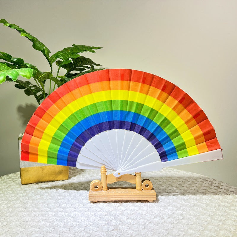 Rainbow Folding Fan, Plastic Fan, Bone Dance Fan, Photography Prop, Craft Gift Fan, Fabric Fan