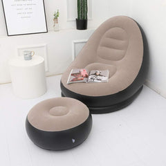 59-Inch Inflatable Lounge Chair Designed for Adults, a Portable Lazy Sofa Complete with a Footstool. This Flocked Recliner Is Perfect for Both Indoor And Outdoor Use