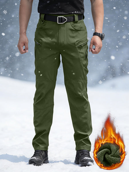 Men's -Lined Tactical Cargo Pants for Winter, New Multi-Functional Pockets, Softshell Stretch Warm Fabric, Windproof, Durable, Tear-Resistant, Suitable for Middle-Aged and Elderly, Outdoor Hiking, Travel, Snowy Weather, No Belt