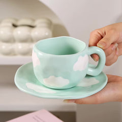 1pc Ceramic Coffee Cup And Saucer, Korean-Style Ins Style Retro Hand-Knotted Mug, High-Looking Fresh Breakfast Milk Cup, Office Water Cup, Tea Cup, Suitable for Home Use, Parties, Gift Giving