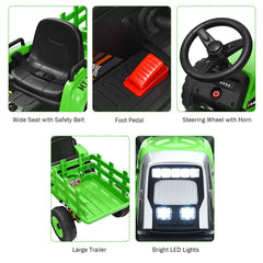 12V Kids Ride on Tractor with Trailer Music and LED Lights
