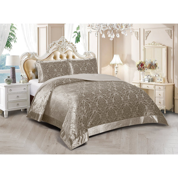 3 Piece Velvet Quilted Bedspread Set Jacquard Damask Bed Cover with Pillow Shams | Luxury Soft Polyester Bedspread for Double King Super King Beds | Modern Elegant Bedroom Bedding Set