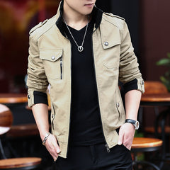 Men'S Solid Color Plaid Lining Cargo Jacket Autumn And Winter Multi-Pocket Design Stylish Long Sleeve Stand Collar Street Jacket Outdoor Coat Locomotive Jacket