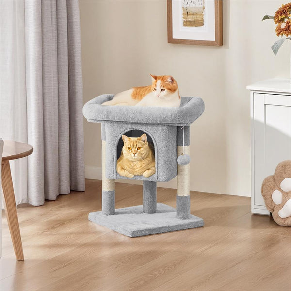 Costoffs 59cm Height Cat Tree, 2-Level Cat Tower Furniture, Climbing Frame with Condo/Plush Perch/Scratch Posts, Cat Climbing Tower for Cats Kittens Pets, Small to Medium-sized Cats, Dark Gray/Light Gray/Black/Pink