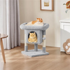 Costoffs 59cm Height Cat Tree, 2-Level Cat Tower Furniture, Climbing Frame with Condo/Plush Perch/Scratch Posts, Cat Climbing Tower for Cats Kittens Pets, Small to Medium-sized Cats, Dark Gray/Light Gray/Black/Pink