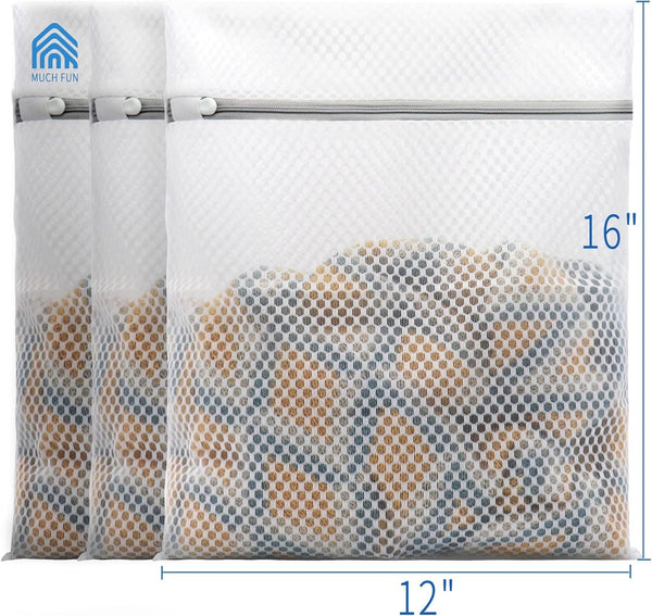 Muchfun 3Pcs Durable Honeycomb Mesh Laundry Bags for Delicates 12 X 16 Inches (3 Medium)