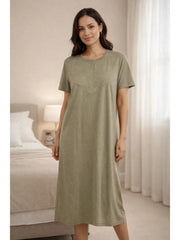 Women'S Nightdress Soft Comfortable Short Sleeve Nightie Button Front Embroidered Sleep Dress Loose Fit Midi Lounge Nightwear House Dress S-XXL