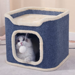 Large Cat Bed Cat House Cave & Tower Foldable Indoor 1/2/3 Layer with Hanging Toy Ball for Small Medium Pets, Large Cats Cube Bed Cave with Hideaway Condos