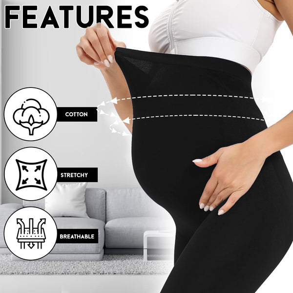 2pcs Women'S Cotton Maternity Leggings Over Bump | High Waist Pregnancy Yoga Pants | Super Soft & Stretchy Buttery Feel | Ankle Length Support Trousers for Expecting Mothers | UK Sizes 8-22 | Plus Size Comfortable Everyday Wear