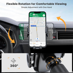 Miracase Car Phone Holder, Stable Double Steel-Hook Air Vent Car Phone Mount Cradle 360°Rotation, One Button Release Mobile Phone Holder for Iphone, Galaxy, All 4.0''-7'' Smartphones