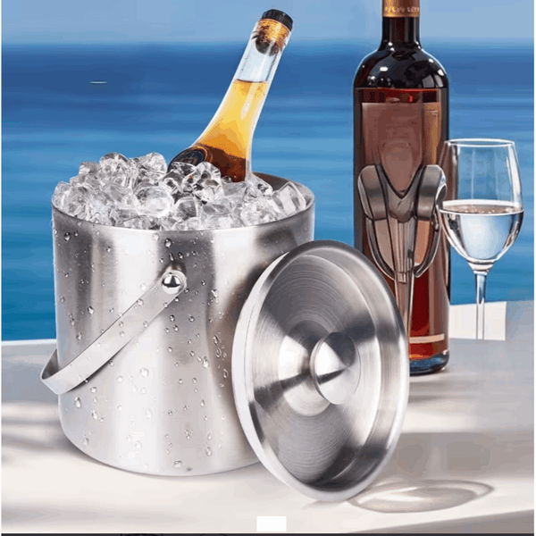 Double-Walled Stainless Steel Ice Bucket with Handle Keeps Cocktails, Beer, Wine Champagne Cold Longer Perfect for Home, Bars, Parties Outdoor Events
