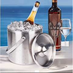 Double-Walled Stainless Steel Ice Bucket with Handle Keeps Cocktails, Beer, Wine Champagne Cold Longer Perfect for Home, Bars, Parties Outdoor Events