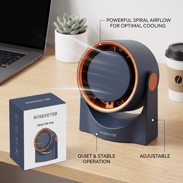ROSEKEYSB Desktop Fan Quiet Air Circulator Spiral Wind Compact Personal Fan for Home Office Bedroom Desk