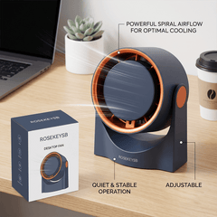 ROSEKEYSB Desktop Fan Quiet Air Circulator Spiral Wind Compact Personal Fan for Home Office Bedroom Desk