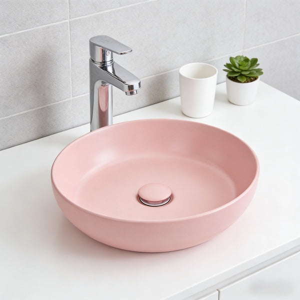 Black/Pink Round Washbasin, 400*400*110MM, includes drain assembly, elegant and stylish home decor washbasin, easy to clean, suitable for bathrooms, hotel restrooms, and balconies.