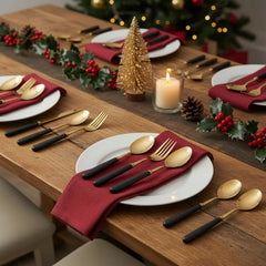 24pcs Stainless Steel Tableware Set with Ceramic Handles, Fork Spoon Set with Utensil Holder, for Home Use/Restaurant, Serves for 6 People