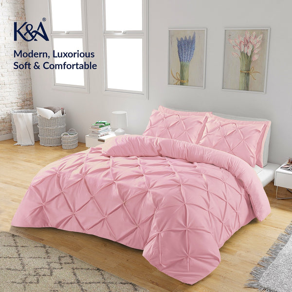 K&A® Pintuck Pinch Pleat Duvet Cover Set with Zipper Closure including Pillowcase – Ultrasoft Brushed Microfiber – Easy Care & Machine Washable