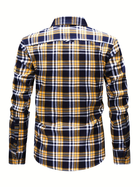 New  Brushed Plaid Flannel Men's Long Sleeve Shirt, Two-Tone Design, Thickened Autumn Casual Shirt for Men's Daily Vacation Streetwear, Comfortable Fit