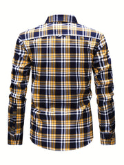 New  Brushed Plaid Flannel Men's Long Sleeve Shirt, Two-Tone Design, Thickened Autumn Casual Shirt for Men's Daily Vacation Streetwear, Comfortable Fit