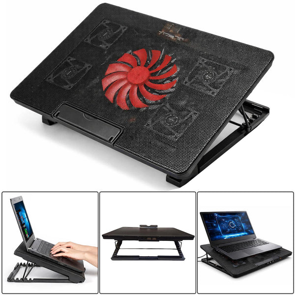 Laptop Cooling Pad 3/5 Fans Adjustable Stand USB Quiet Cooler with LED for 12–17 Inch Notebook