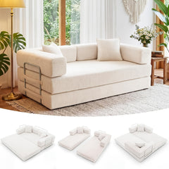 Foldable Sofa Bed 200cm Wide XXL Bed, Modular Floor Sofa, Corduroy Cloud Sofa With Metal Frame, 3-seater Guest Bed, Foldable, Non-slip, Washable ( 200cm (3-seater))