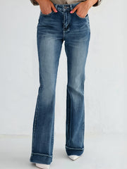 Women's Vintage Light Blue High-Waist Stretch Bootcut Jeans, Slim Fit with Tummy Control, Flattering and Leg-Lengthening, Y2K Street Style for Daily Casual Wear, Soft Washed, Breathable, Skin-Friendly, Suitable for All Seasons, Machine Washable