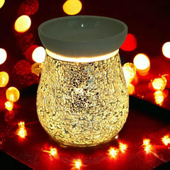Electric Wax Melt Burner Lamp Scented Tart Fragrance Aroma Warmer Silver Mosaic Crackle