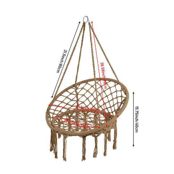 Courtyard Woven Hanging Basket, Hanging Cotton Rope Iron Ring Hanging Chair, Balcony Rocking Chair, Suitable for Indoor, Outdoor, Home, Balcony, Courtyard, Garden, Maximum Load Capacity: 200kg, Material: Iron Ring, Cotton Rope (No Include Cushion)
