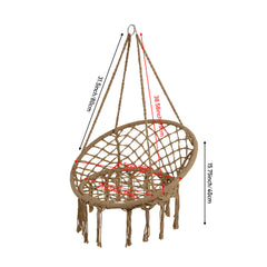 Brown Courtyard Woven Hanging Basket, Hanging Cotton Rope Iron Ring Hanging Chair, Balcony Rocking Chair, Suitable for Indoor, Outdoor, Home, Balcony, Courtyard, Garden, Maximum Load Capacity: 200kg, Material: Iron Ring, Cotton Rope (No Include Cushion)