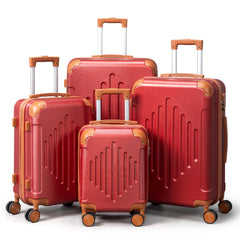 4/5pcs Hard Shell Luggage Set, Expandable & Lightweight Hardside Suitcase With 360° Spinner Wheels (12, 16, 20, 24, 28 Inch) - Stylish White Paired With Brown Luggage