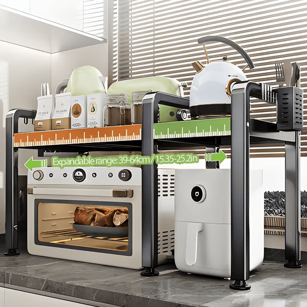 1pc Extendable Microwave Rack- Heavy Duty Carbon Steel Kitchen Countertop Organizer with Adjustable Shelves, Space Saving Storage for Microwave, Electric Pots, Ovens, And Bread Makers- Kitchen Storage Rack