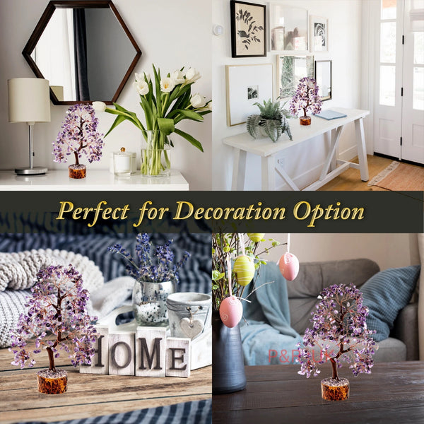Amethyst Crystal Tree of Life – Natural Crystal Figurines, Crystals and Gemstones Trees Decor for Home Office Desk, Spiritual Feng Shui Ornament, Meditation Reiki Crystal Gift for Women and Men, Living Room Ornament, Gift Box Included with Mini Crystal Gu
