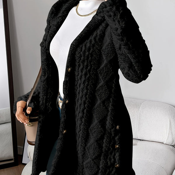 Autumn-Winter Warm Fashion Jacquard Plush Hooded Cardigan Coat