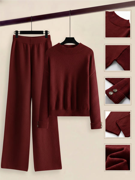 Women's 2pcs Set with Side Stripe| Crewneck Sweater & Relaxed Fit Straight Leg Pants| Soft Loungewear for Spring Autumn | European Casual Y Style