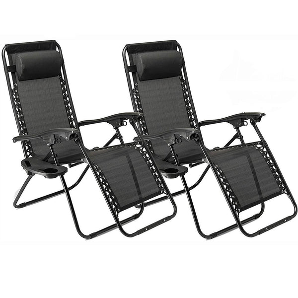 2 x Zero Gravity Reclining Garden Chair Sun Beach Lounger Recliner Outdoor Black